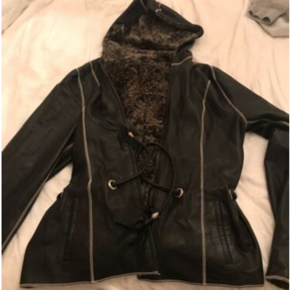 Womens Real Leather And Faux Fur Jacket